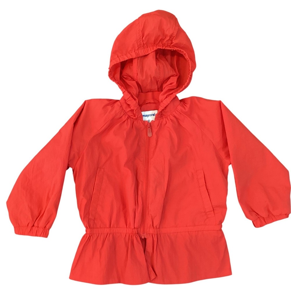 Mayoral Girls Red Peplum Hooded Windbreaker Jacket Lightweight NWOT - Size 2